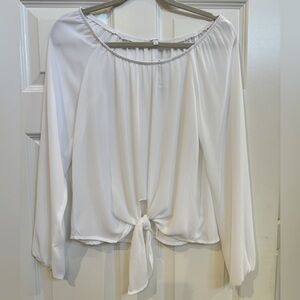 Olivaceous NWT White Long Sleeve Blouse with Tie at Waist